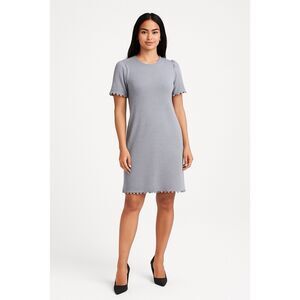 Banana Republic Dress Women’s XS Gray Pom Pom Trim Short Sleeve Knit Pullover